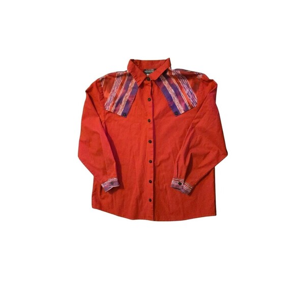 Vintage 80's Ozark Mountain Red Button Up Shirt Size L Southwestern Rodeo - Picture 1 of 5